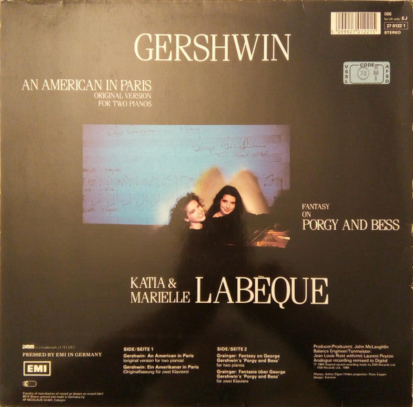 George Gershwin - Katia Et Marielle Labèque : An American In Paris (Original Version For Two Pianos) - Fantasy On Porgy And Bess (LP, Gat)