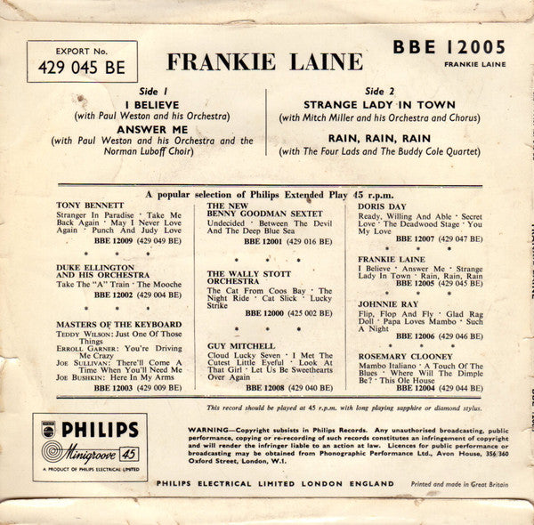 Frankie Laine : Frankie Laine (7", EP)