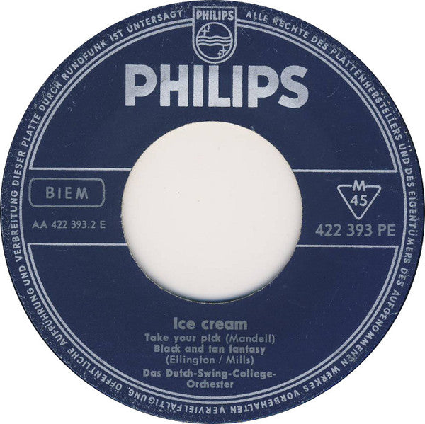 The Dutch Swing College Band : Ice Cream (7", EP, Mono)