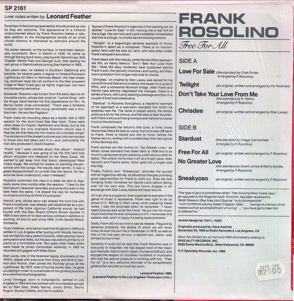 Frank Rosolino : Free For All (LP, Album)