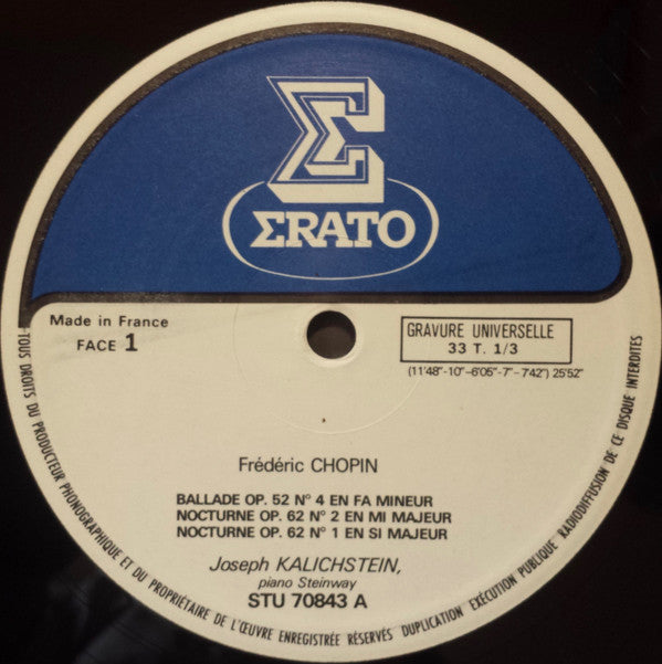 Frédéric Chopin, Joseph Kalichstein : Joseph Kalichstein Interprète Chopin (LP)