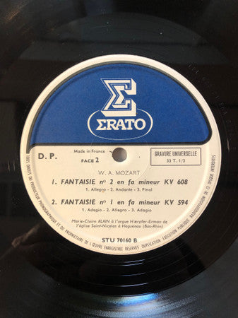 Wolfgang Amadeus Mozart / Marie-Claire Alain, Orchestre De Chambre Jean-François Paillard : L'Oeuvre Pour Orgue & Orchestre  Vol. 2 / Quatre Sonates D'Eglise - Andante KV 616, Deux Fantaisies KV 594 & 608 Pour Orgue Seul (LP, RE)