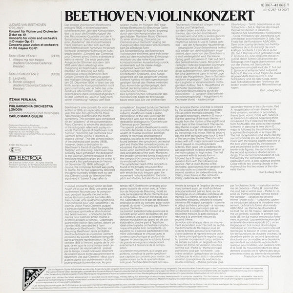 Itzhak Perlman, Carlo Maria Giulini, Philharmonia Orchestra : Beethoven: Violinkonzert (LP)