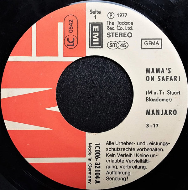 Manjaro (2) : Mama's On Safari (7")