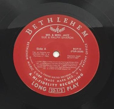 Sue And Ralph Sharon : Mr & Mrs Jazz (LP, Album, Mono, RE)