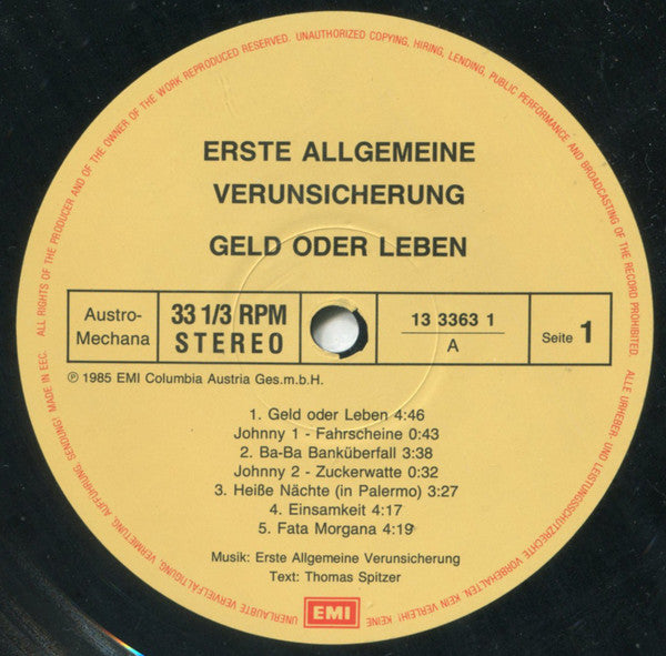 Erste Allgemeine Verunsicherung* : Geld Oder Leben! (LP, Album, RP)