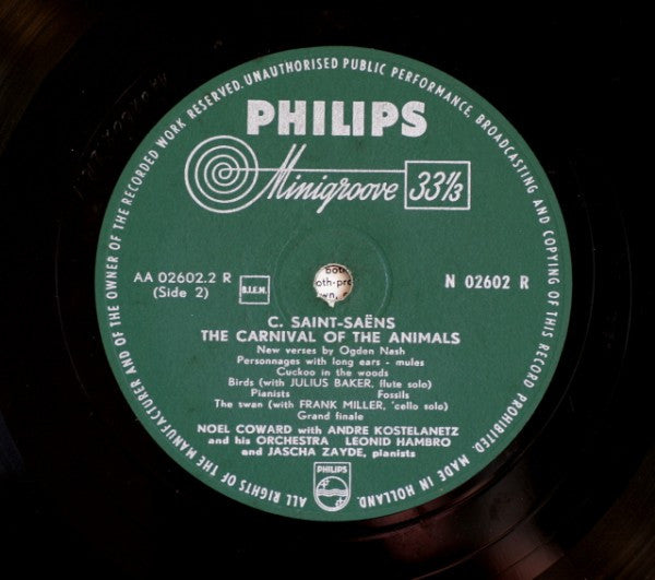 Camille Saint-Saëns, Noël Coward, Ogden Nash, Leonid Hambro, Jascha Zayde : Carnival Des Animaux (The Carnival Of The Animals) (10", Mono)