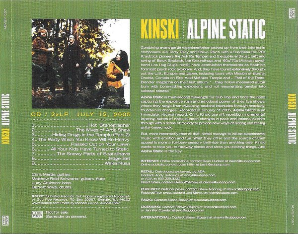 Kinski : Alpine Static (CD, Advance, Album, Promo)
