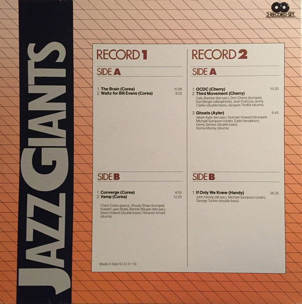 Chick Corea - Dave Holland - Hubert Laws - Woody Shaw - Gato Barbieri / Don Cherry - Albert Ayler - John Handy Quintet - Various : Jazz Giants (2xLP, Comp)