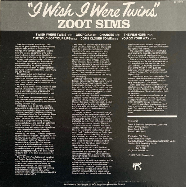 Zoot Sims : I Wish I Were Twins (LP, Album)