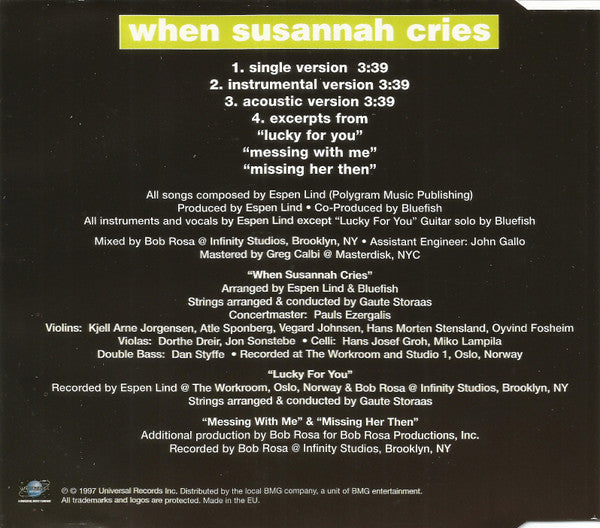 Espen Lind : When Susannah Cries (CD, Maxi)