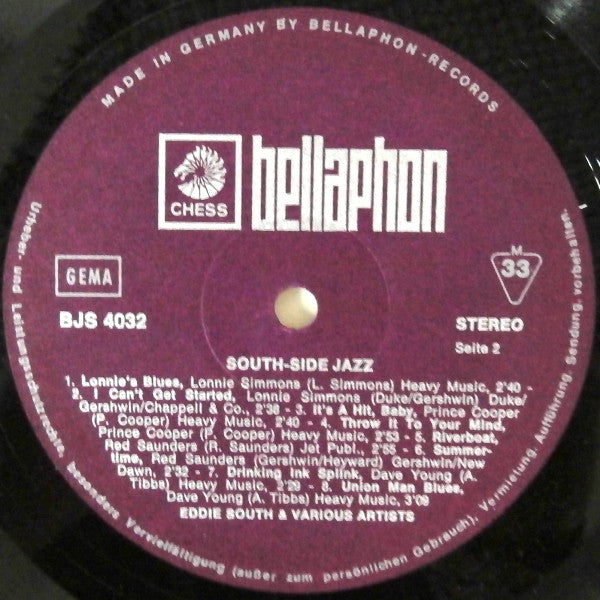 Eddie South, Eddie Johnson, Lonnie Simmons (2), Prince Cooper, Red Saunders, Dave Young (10) : South Side Jazz (LP, Comp)
