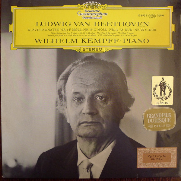 Ludwig van Beethoven, Wilhelm Kempff : Klaviersonaten Nr. 1 F-Moll · Nr 19. G-Moll · Nr. 12 As-Dur · Nr. 20 G-Dur (LP, RP)