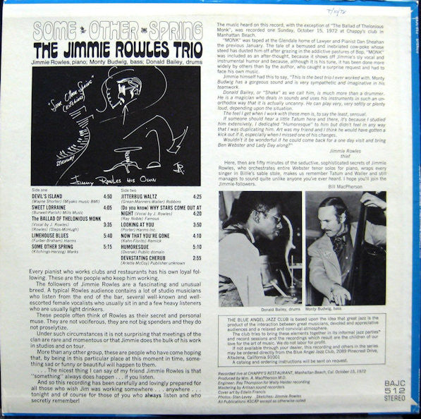 Jimmie Rowles Trio* : Some Other Spring (LP, Album)