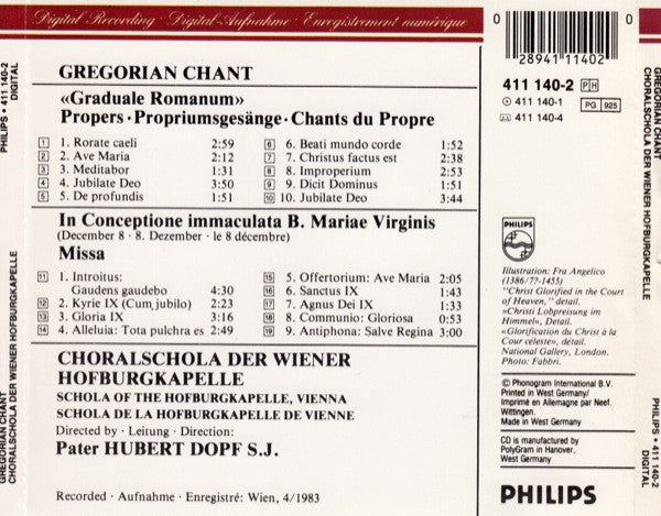 Choralschola Der Wiener Hofburgkapelle, Hubert Dopf : Gregorian Chant • Gregorianischer Choral (CD, RE, PMD)