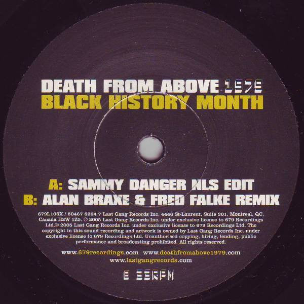 Death From Above 1979 : Black History Month (7", Single, Ltd)