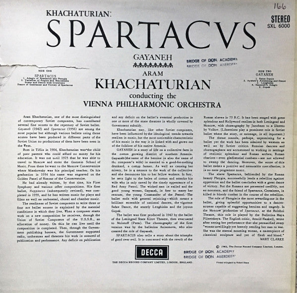 Aram Khatchaturian - Wiener Philharmoniker · Aram Khatchaturian : Spartacus / Gayaneh (LP, Album)