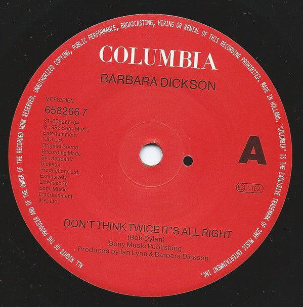 Barbara Dickson : Don't Think Twice It's All Right (7")