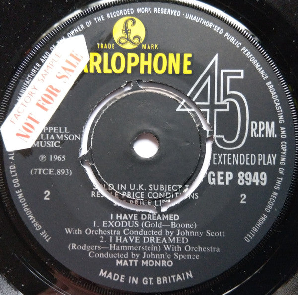 Matt Monro : I Have Dreamed (7", EP, Mono)