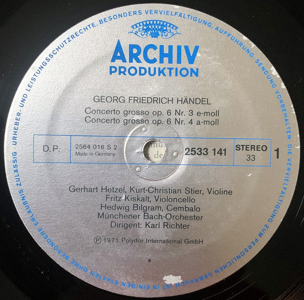 Georg Friedrich Händel — Münchener Bach-Orchester, Karl Richter : 3 Concerti Grossi Op. 6 Nos. 3, 4, 11 (LP, Album, Gat)