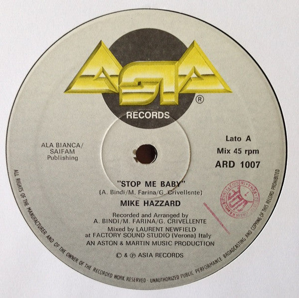 Mike Hazzard : Stop Me Baby (12")