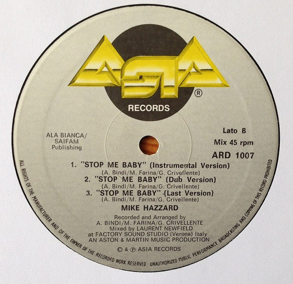 Mike Hazzard : Stop Me Baby (12")