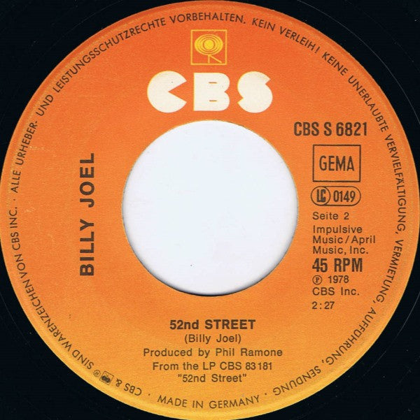 Billy Joel : My Life (7", Single)