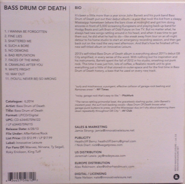 Bass Drum Of Death : Bass Drum Of Death (CD, Album, Promo, Car)