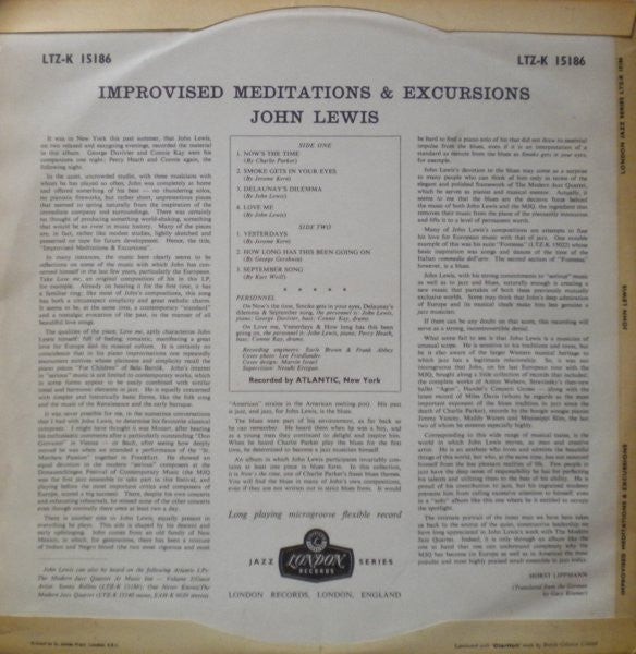 John Lewis (2) : Improvised Meditations & Excursions (LP, Album, Mono)