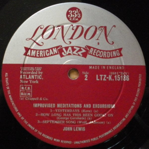 John Lewis (2) : Improvised Meditations & Excursions (LP, Album, Mono)