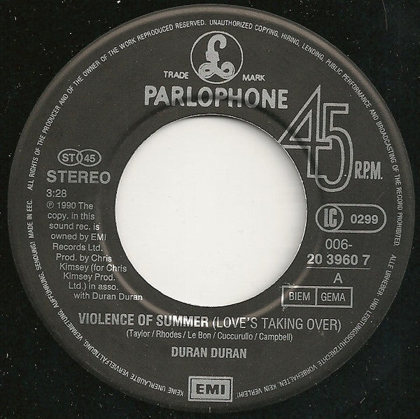 Duran Duran : Violence Of Summer (Love's Taking Over) (7", Single)