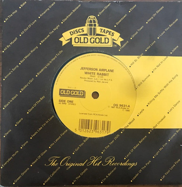 Jefferson Airplane : White Rabbit / Somebody To Love (7", Single, RE)