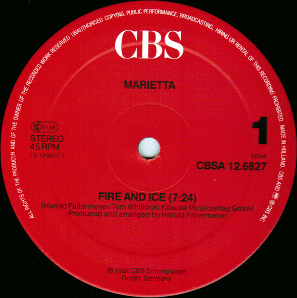 Marietta Waters : Fire And Ice (12" Special Ski Dance Mix) (12")