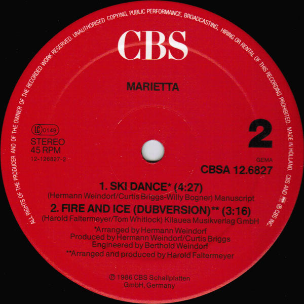 Marietta Waters : Fire And Ice (12" Special Ski Dance Mix) (12")