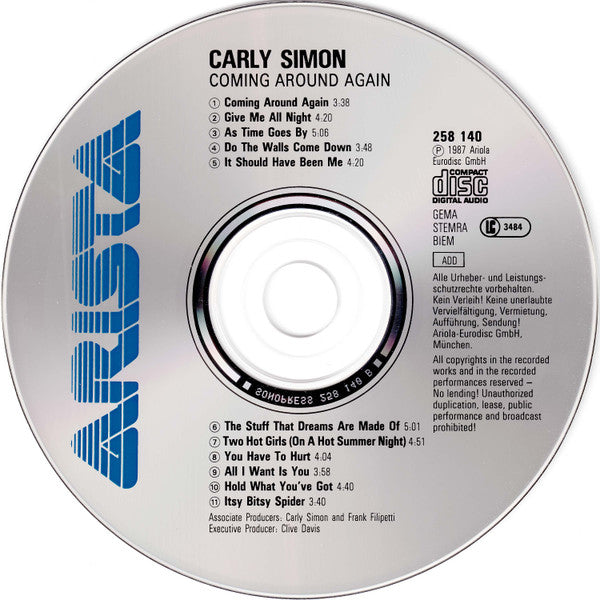 Carly Simon : Coming Around Again (CD, Album)