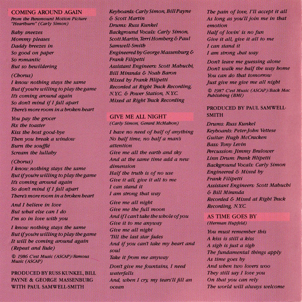 Carly Simon : Coming Around Again (CD, Album)