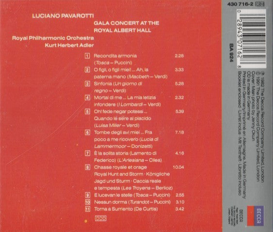 Luciano Pavarotti : Gala Concert At The Royal Albert Hall (CD)