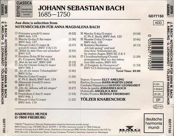 Johann Sebastian Bach, Elly Ameling, Gustav Leonhardt, Hans-Martin Linde : Aus Dem / A Selection From Notenbüchlein Für Anna Magdalena Bach (CD, RE)