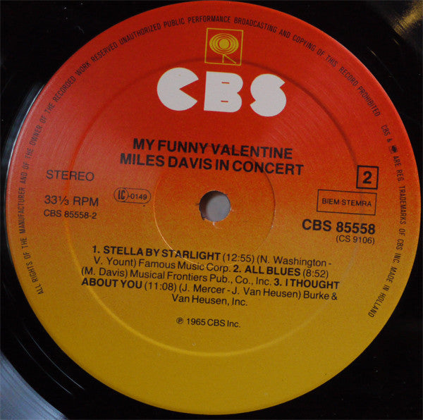 Miles Davis : My Funny Valentine - Miles Davis In Concert (LP, Album, RE)