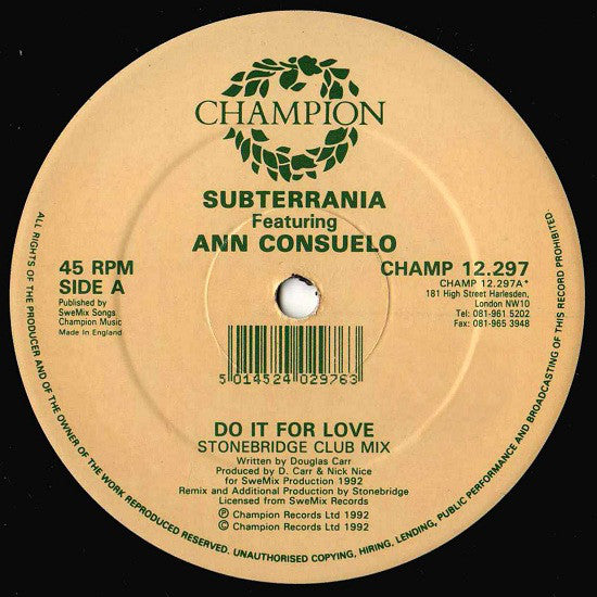 Subterrania Featuring Ann Consuelo : Do It For Love (12")