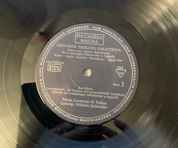 Giovanni Pierluigi da Palestrina - Schola Cantorum St. Foillan Aachen Ltg. Willi Eschweiler : Missa Sine Nomine / Motette / Ave Maria / Quattuor Antiphonae (LP)