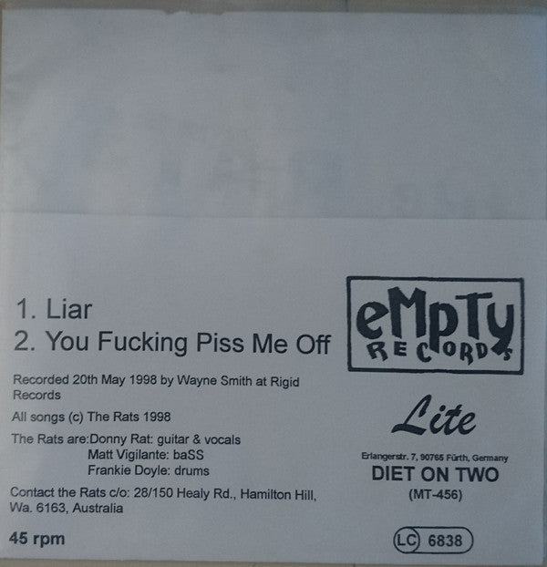 The Rats (8) : Liar (7", S/Sided, W/Lbl, Sta)