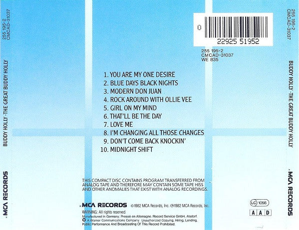 Buddy Holly : The Great Buddy Holly (CD, Album, RE)