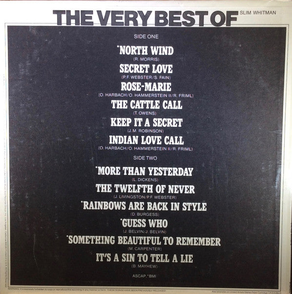 Slim Whitman : The Very Best Of Slim Whitman (LP, Comp, RE)