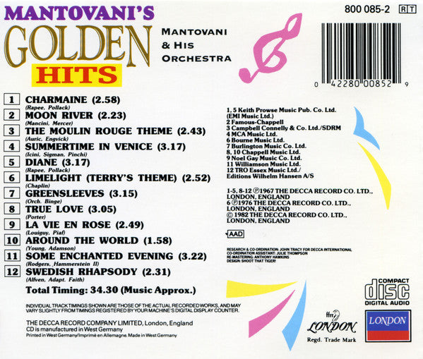 Mantovani & His Orchestra* : Mantovani's Golden Hits (CD, Comp, RE)