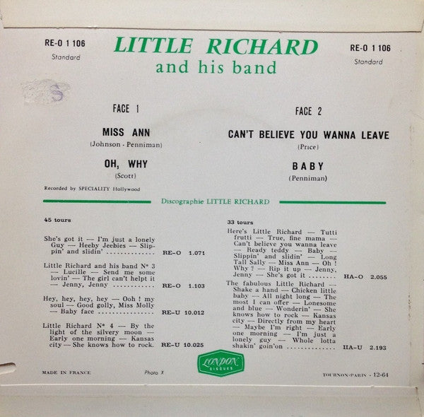 Little Richard And His Band : Vol. 4 - Miss Ann (7", EP, RE)