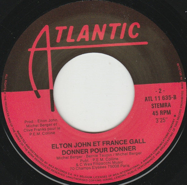 Elton John & France Gall : Les Aveux / Donner Pour Donner (7", Single)
