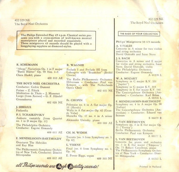 The Boyd Neel Orchestra : J.S.Bach / J. Haydn / P.I.Tchaikovsky (7", EP)
