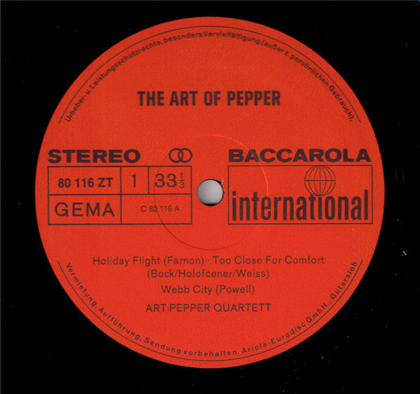 Art Pepper Quartet : The Art Of Pepper (LP, Album, RE)