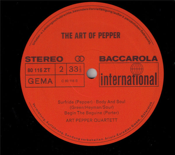 Art Pepper Quartet : The Art Of Pepper (LP, Album, RE)